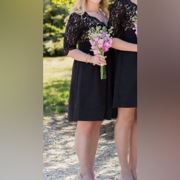 Black Lace Knee Length A-Line Dress - Picture 4 of 4